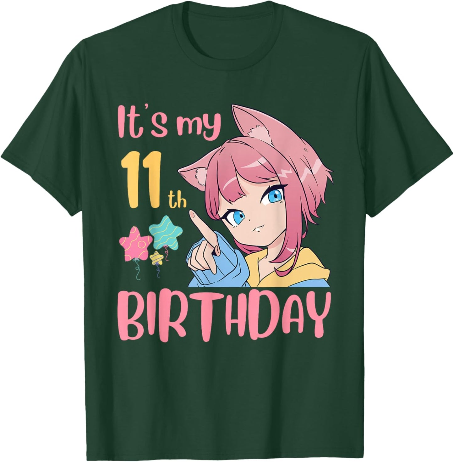 It's My 11th Birthday Anime Birthday Girl 11 Years Old Bday T-Shirt - T-Shirt | Forest