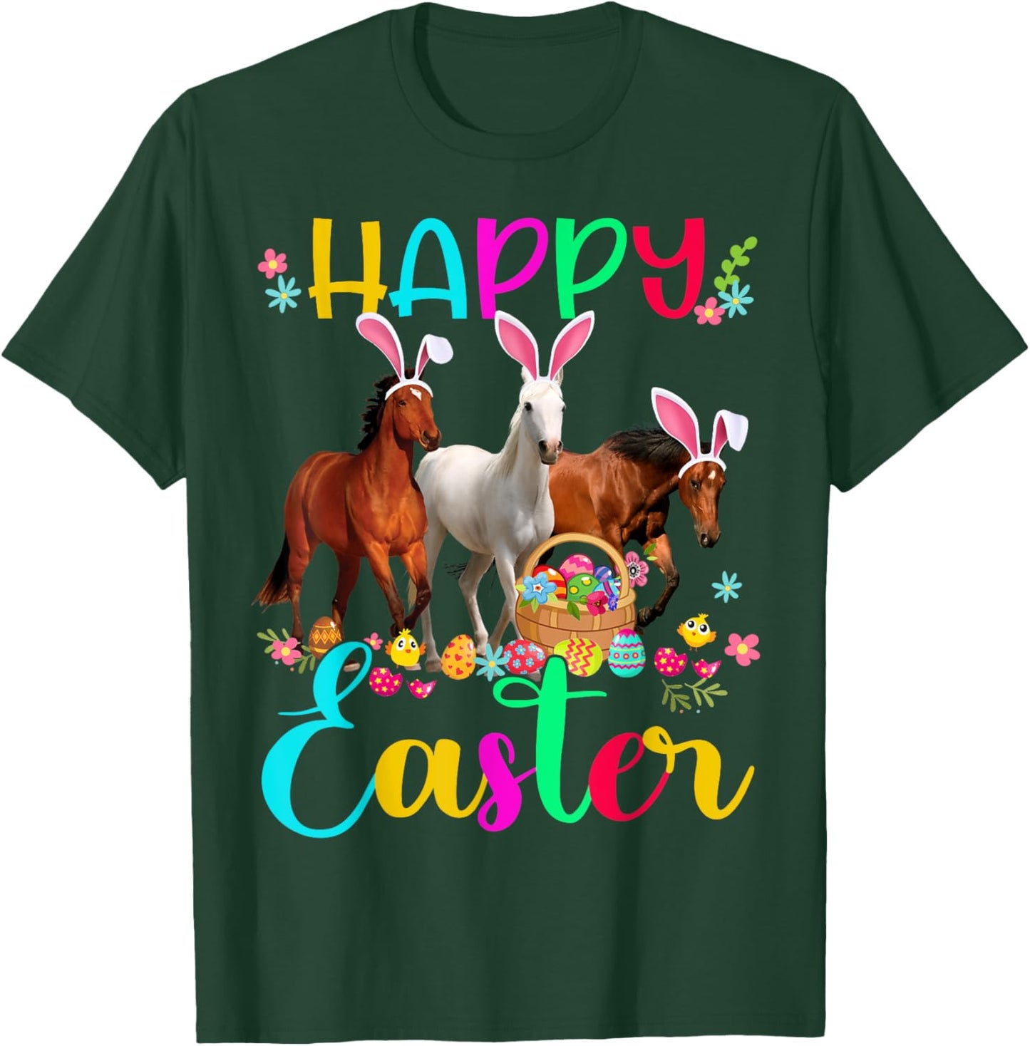 Happy Easter Horse Lover Three Horse Wearing Bunny Ear T-Shirt - T-Shirt | Forest