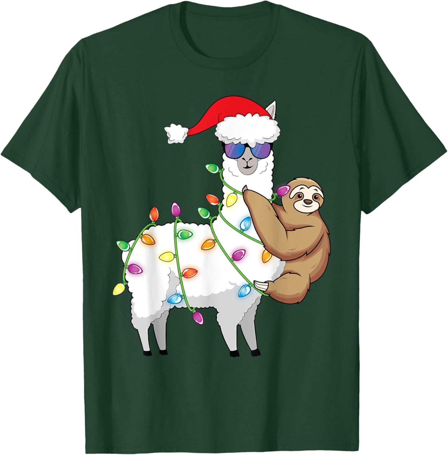 Santa Llama Xmas Funny LLama Sloth Christmas T-Shirt - T-Shirt | Forest