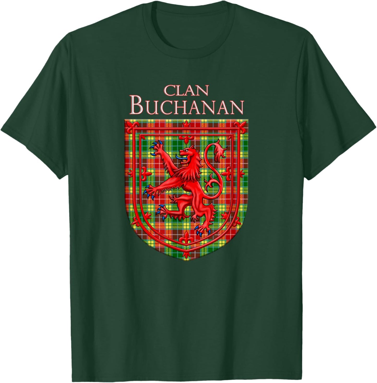 Buchanan Tartan Scottish Plaid Lion Rampant T-Shirt - T-Shirt | Forest
