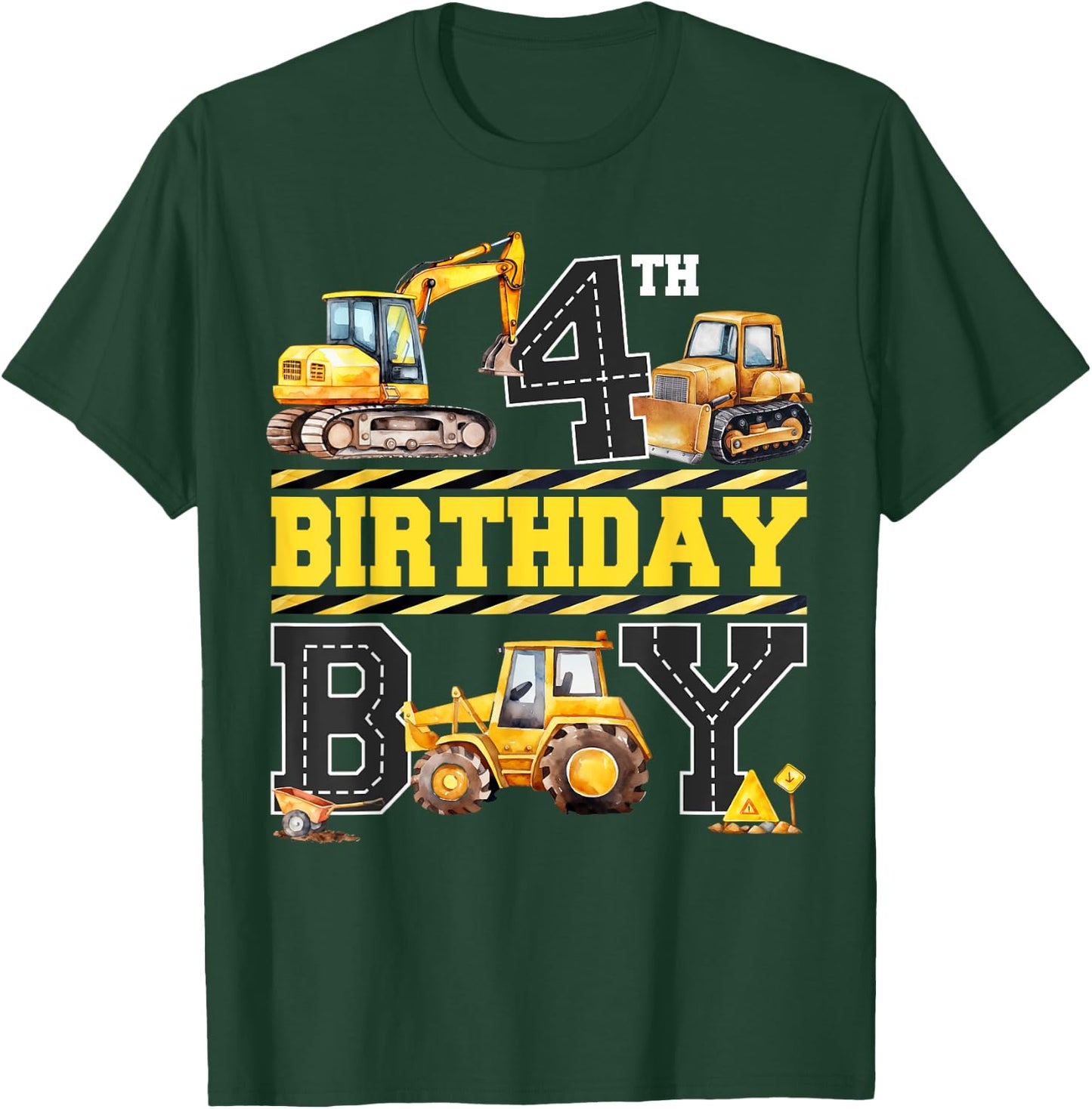 4th Birthday Digger 4 Years Old Excavator Builder Boy Bday T-Shirt - T-Shirt | Forest