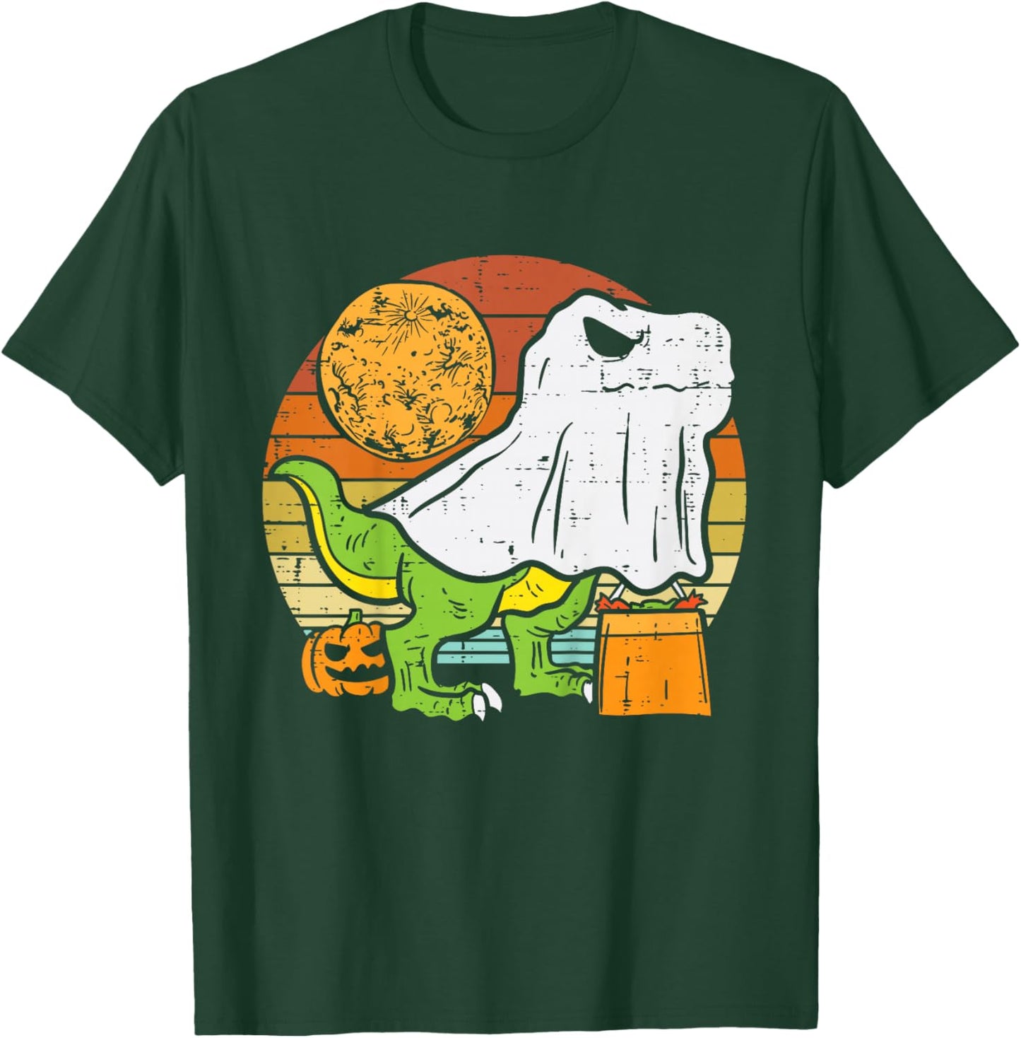 Kids Ghost Dinosaur Dino Trex Moon Candy Toddler Boys Halloween T-Shirt - T-Shirt | Forest