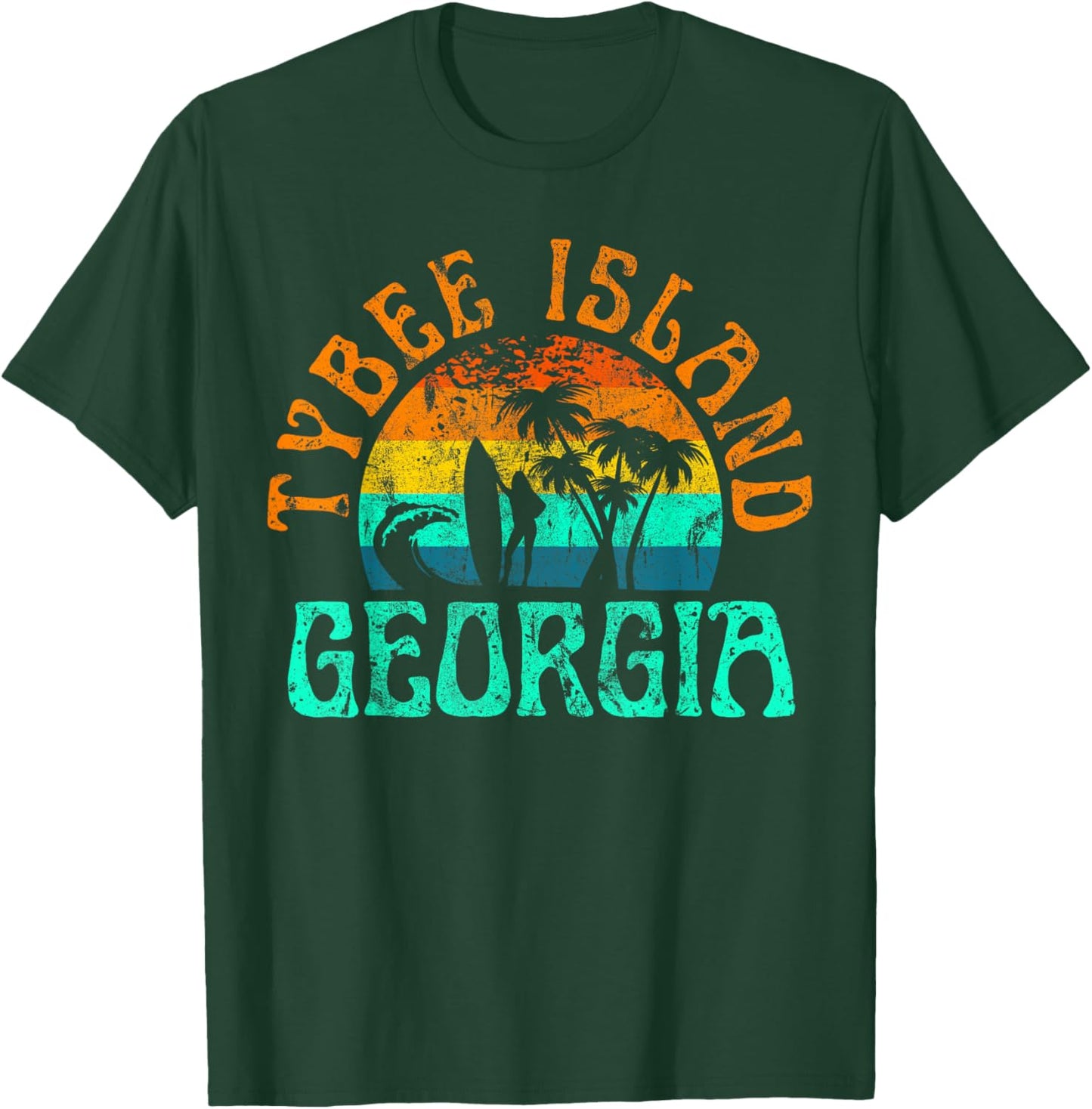 Tybee Island Georgia Surfing Beach Ocean Waves Surf Vintage Women Girls Kids T-Shirt - T-Shirt | Forest