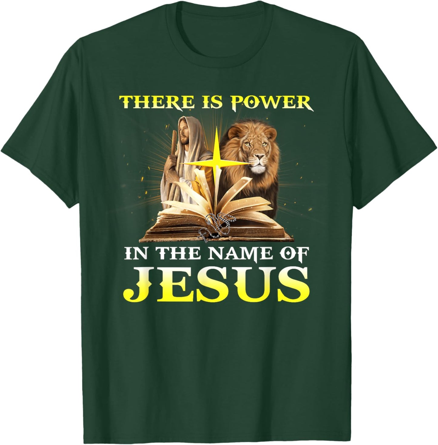 There Is Power In The Name Of Jesus Lion Christian T-Shirt - T-Shirt | Forest