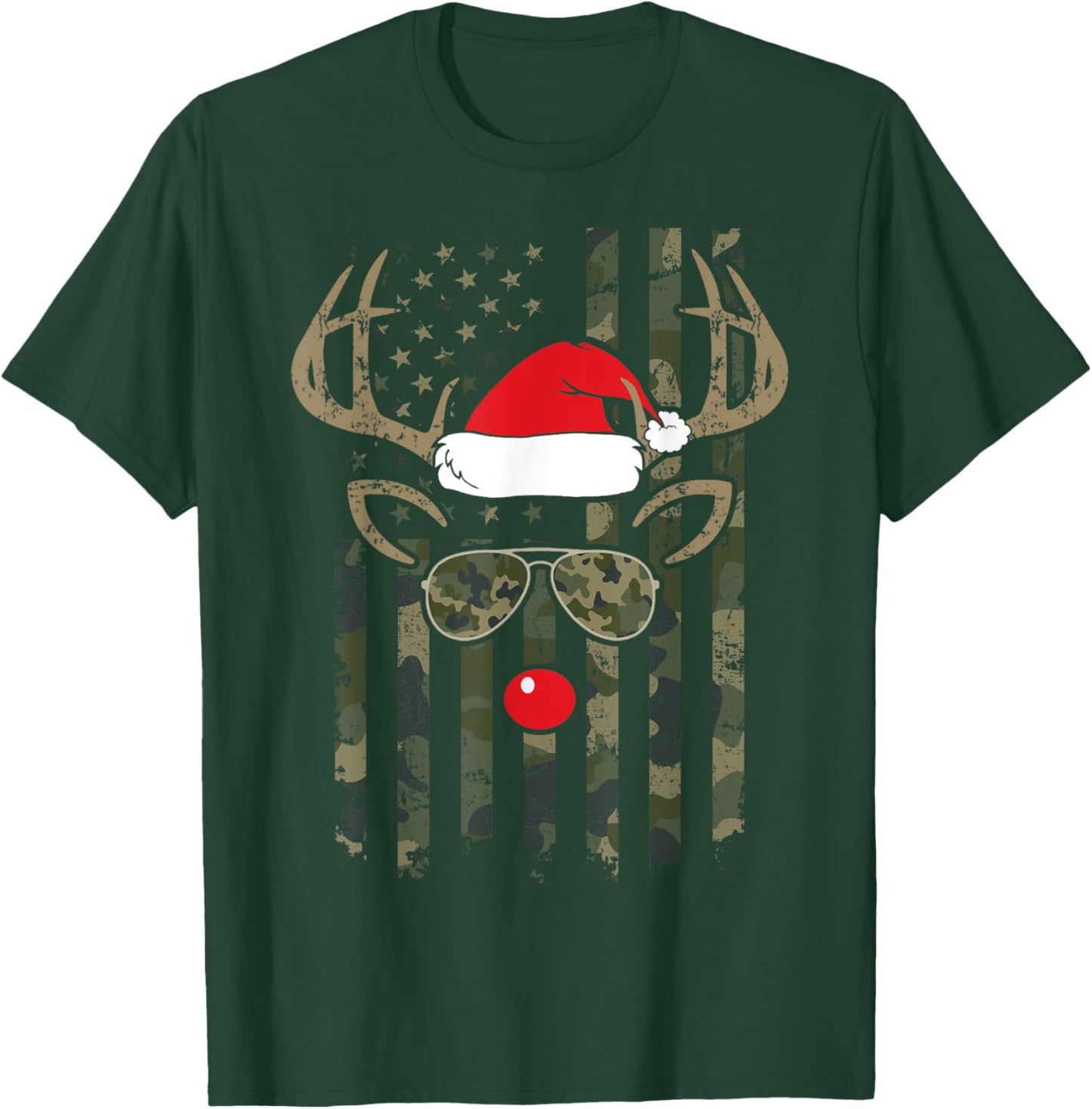 Whitetail Buck Bow Hunter Camo Funny Deer Hunting Christmas T-Shirt - T-Shirt | Forest