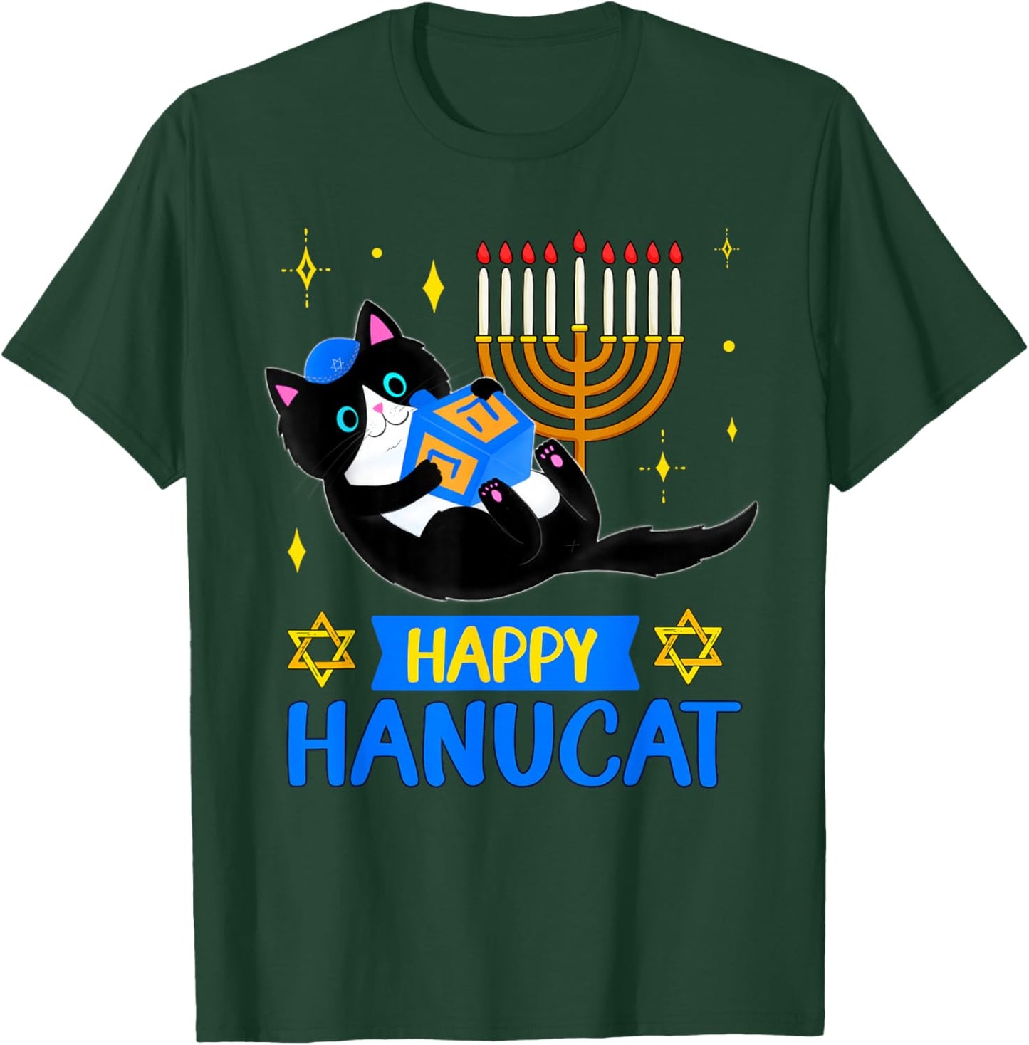 Happy HANUCAT for kids Funny HANUKKAH Cat Menorah for girls T-Shirt - T-Shirt | Forest