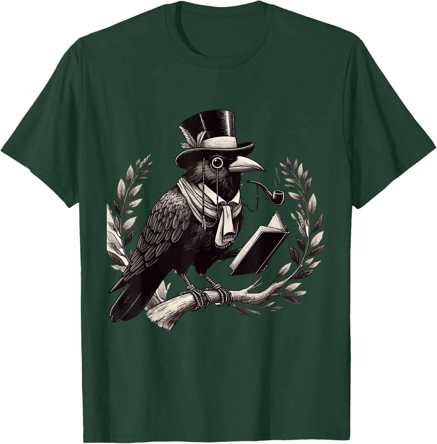 Black Crow Top Hat Smoking Cigar Reading Graphic Art T-Shirt - T-Shirt | Forest