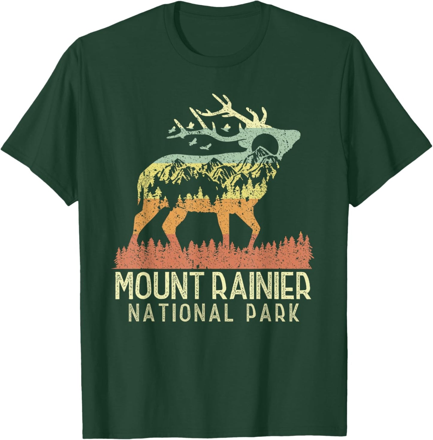 Mount Rainier National Park Retro Mountain Vintage Elk Gift T-Shirt - T-Shirt | Forest