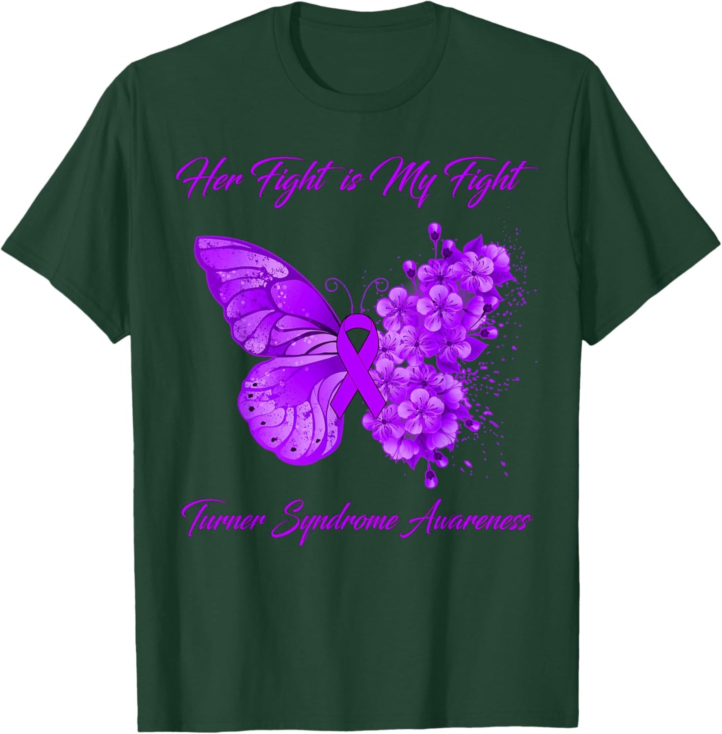 Turner Syndrome Awareness Butterfly Her Fight is My Fight - Black, , Short Sleeve, Classic Fit, Small T-Shirt - T-Shirt | Forest