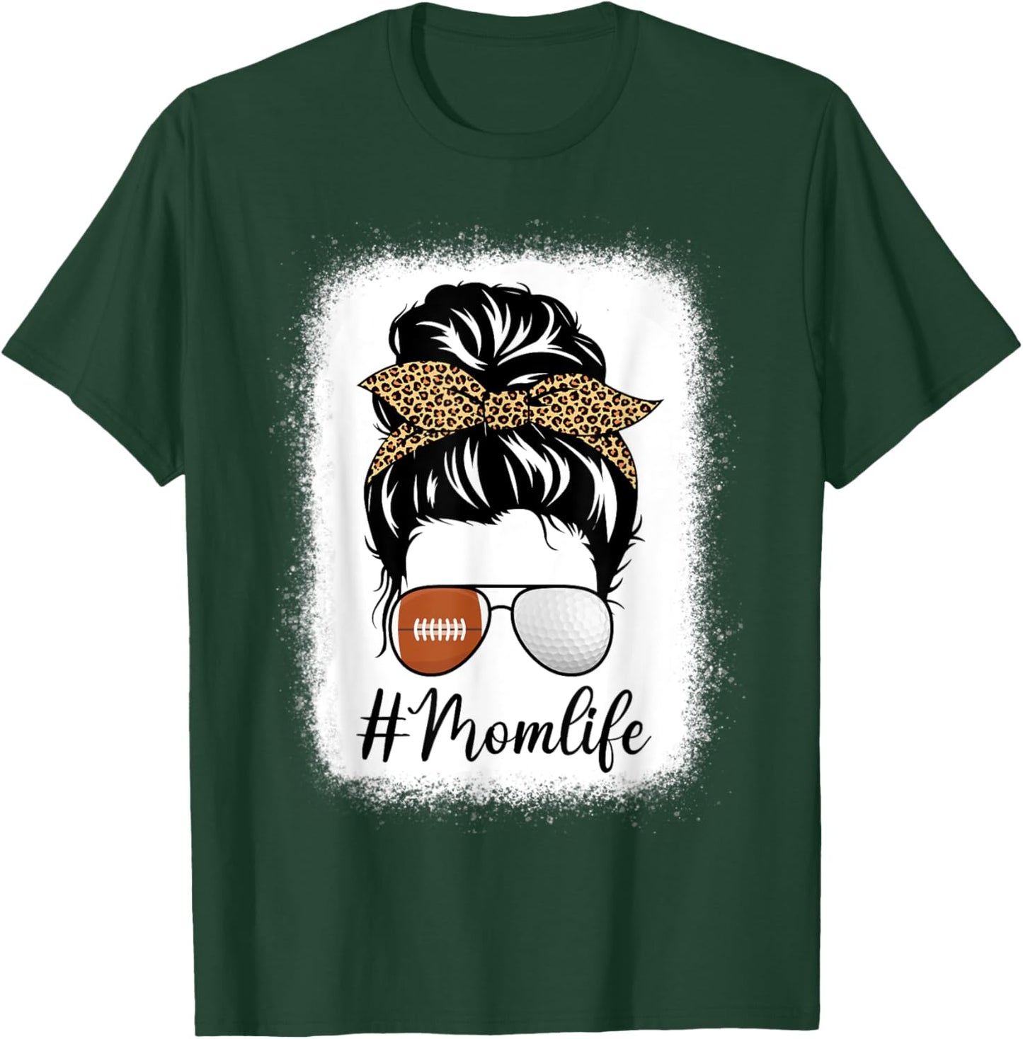 Mother's Day American Football And Golf Mom Life Messy Bun T-Shirt - T-Shirt | Forest