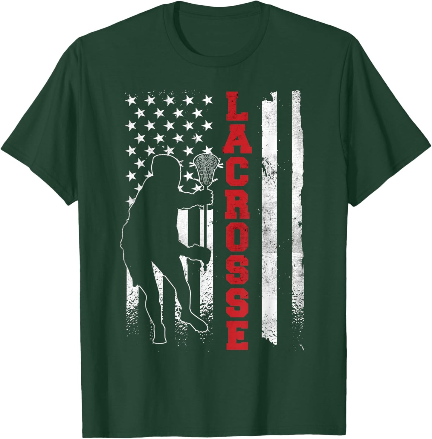 Vintage Gift Lacrosse American Flag LAX - -Adults, Kids - Black - Small - Short Sleeve - Cotton, Polyester T-Shirt - T-Shirt | Forest