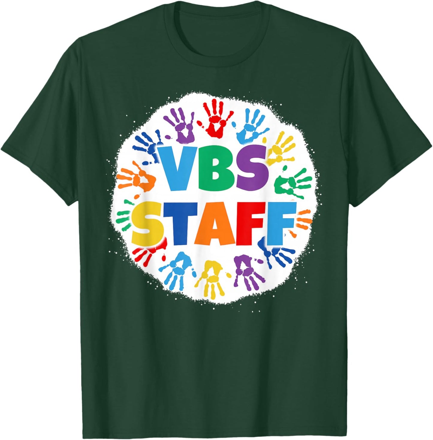 Vacation Bible School Bleached Rainbow Handprints VBS Staff T-Shirt - T-Shirt | Forest