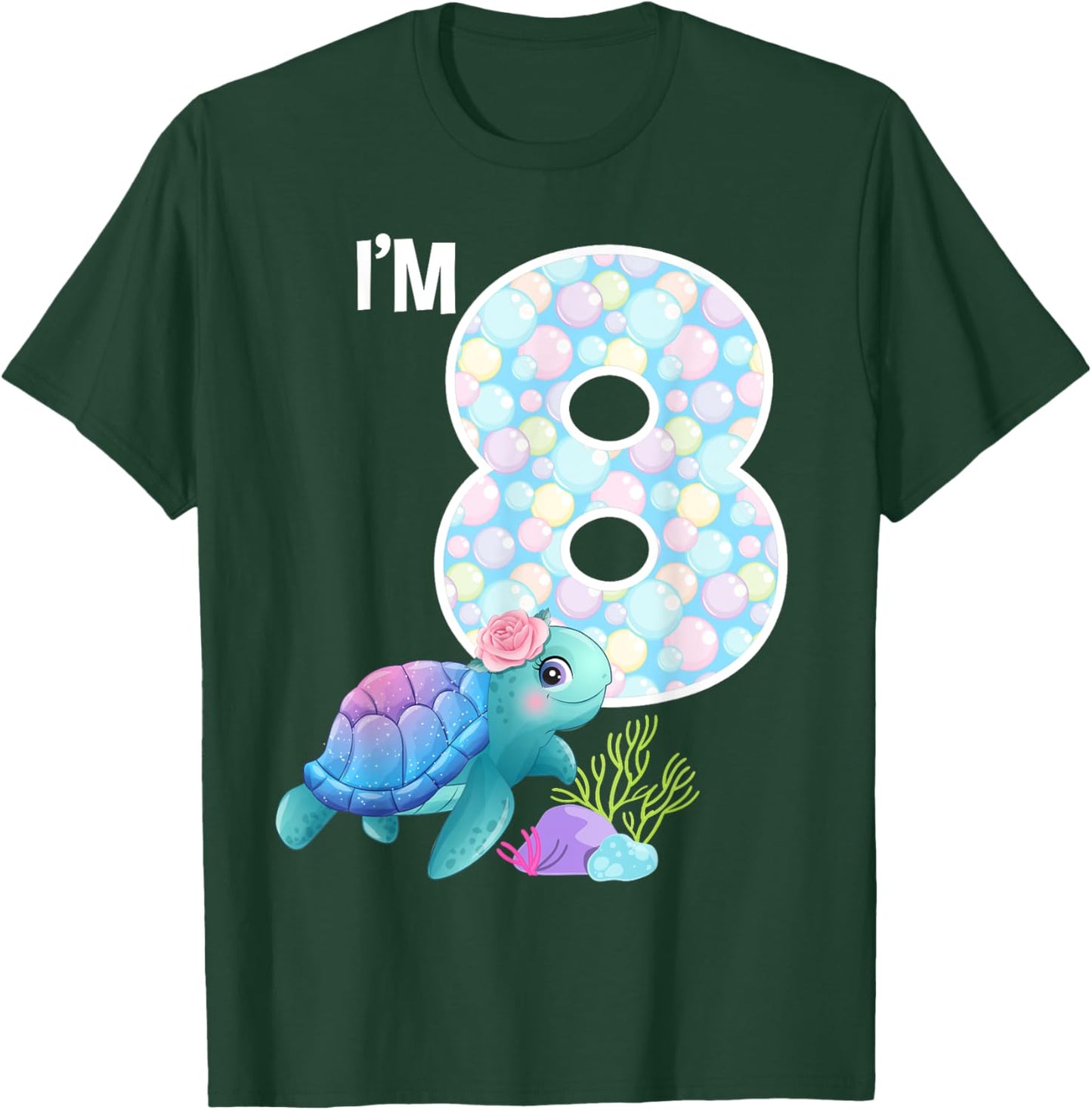 Sea Turtle Birthday I'm 8 Ocean Aquarium Theme 8th Birthday T-Shirt - T-Shirt | Forest
