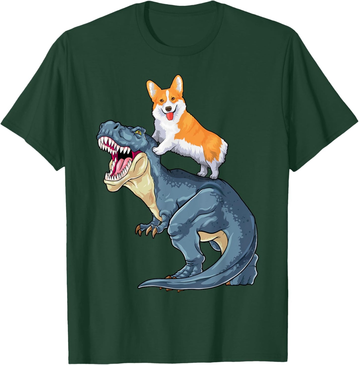 Corgi Riding Dinosaur T Rex Dog Funny Corgi Space Kids Boys T-Shirt - T-Shirt | Forest