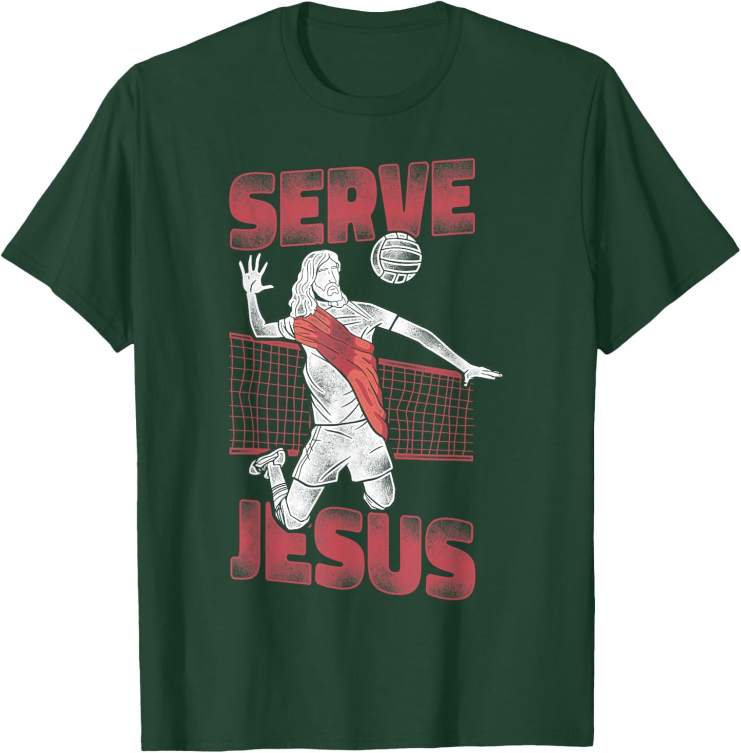 Volleyball Player Team Jesus Vintage Serve Jesus T-Shirt - T-Shirt | Forest