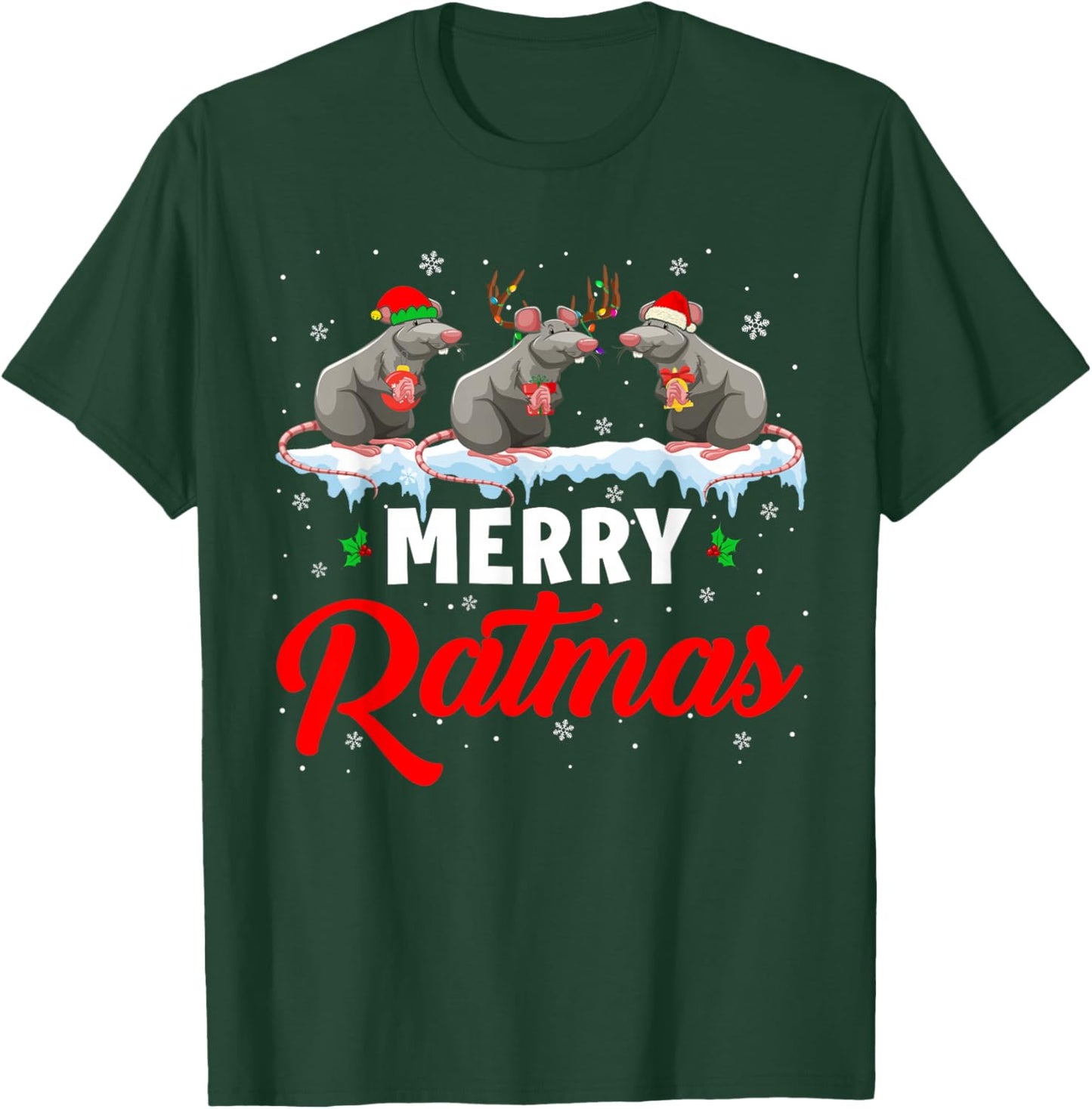 Merry Ratmas Funny Santa ELF Reindeer Rat Christmas Light T-Shirt - T-Shirt | Forest