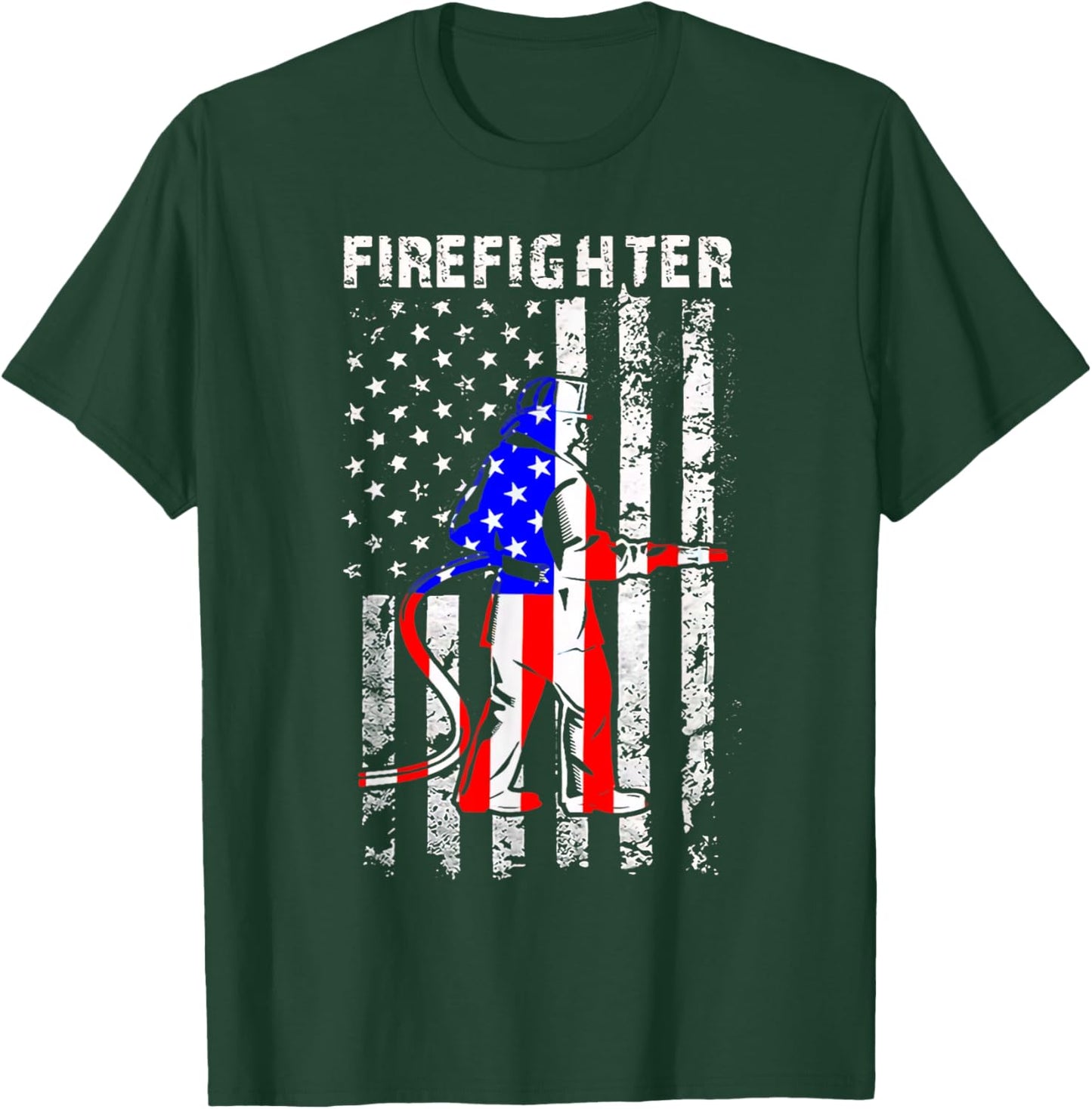 Firefighter American Flag Patriotic Firefighter Gifts Women Men T-Shirt - T-Shirt | Forest