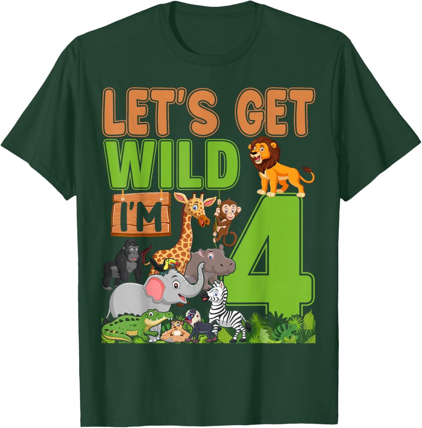 4 Year Old Zoo Birthday Safari Jungle Animal 4th Birthday T-Shirt - T-Shirt | Forest