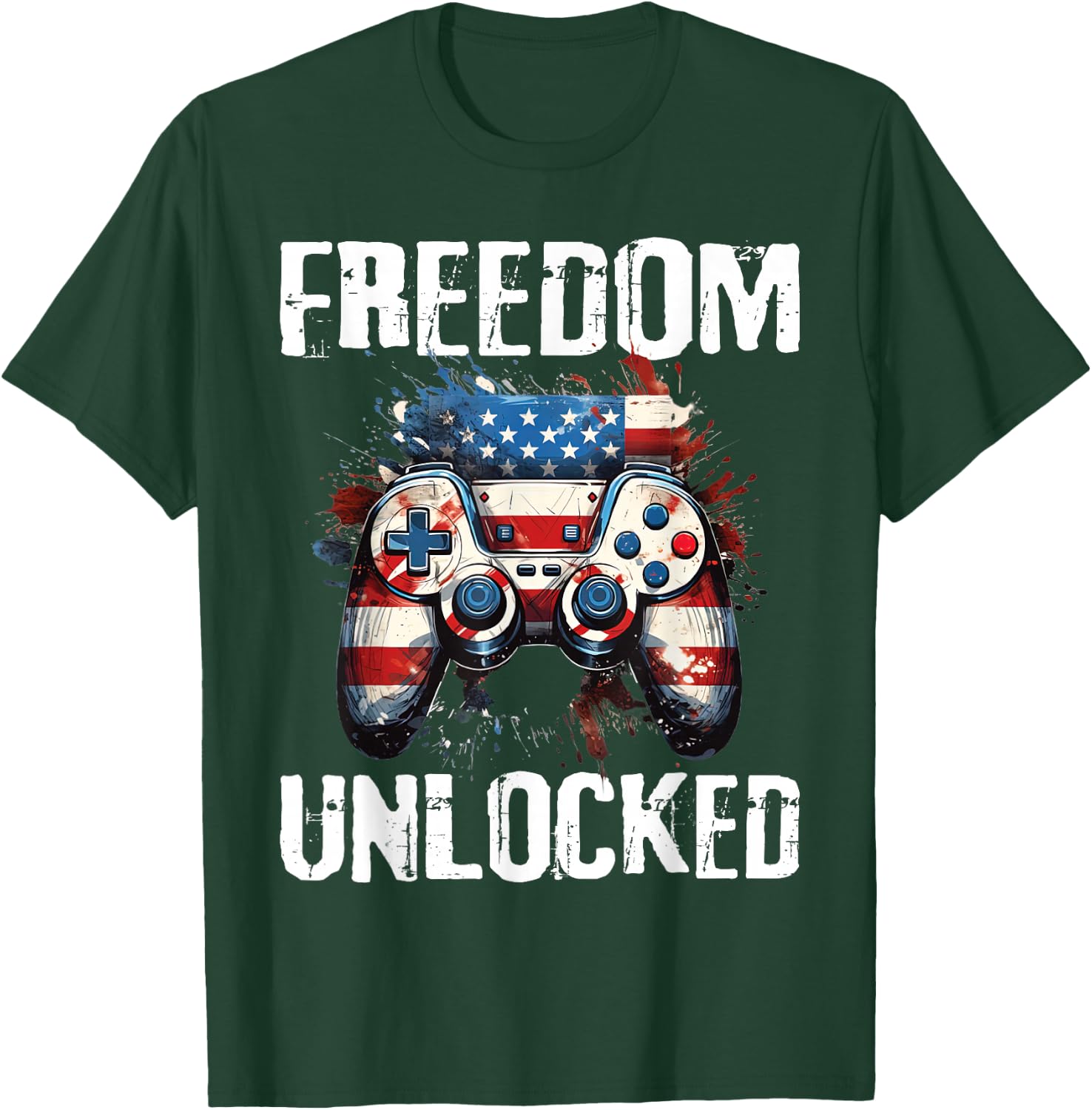 Gamer 4th Of July Freedom Unlocked Video Games Boys Teens T-Shirt - T-Shirt | Forest