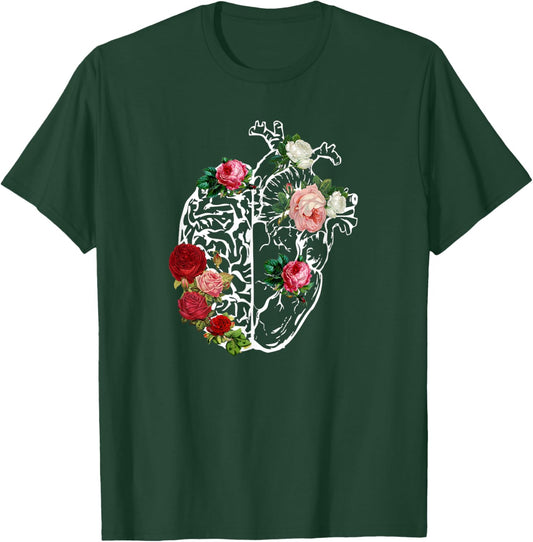 Anatomical Heart_Brain Flowers Florals Anatomy T-Shirt - T-Shirt | Forest