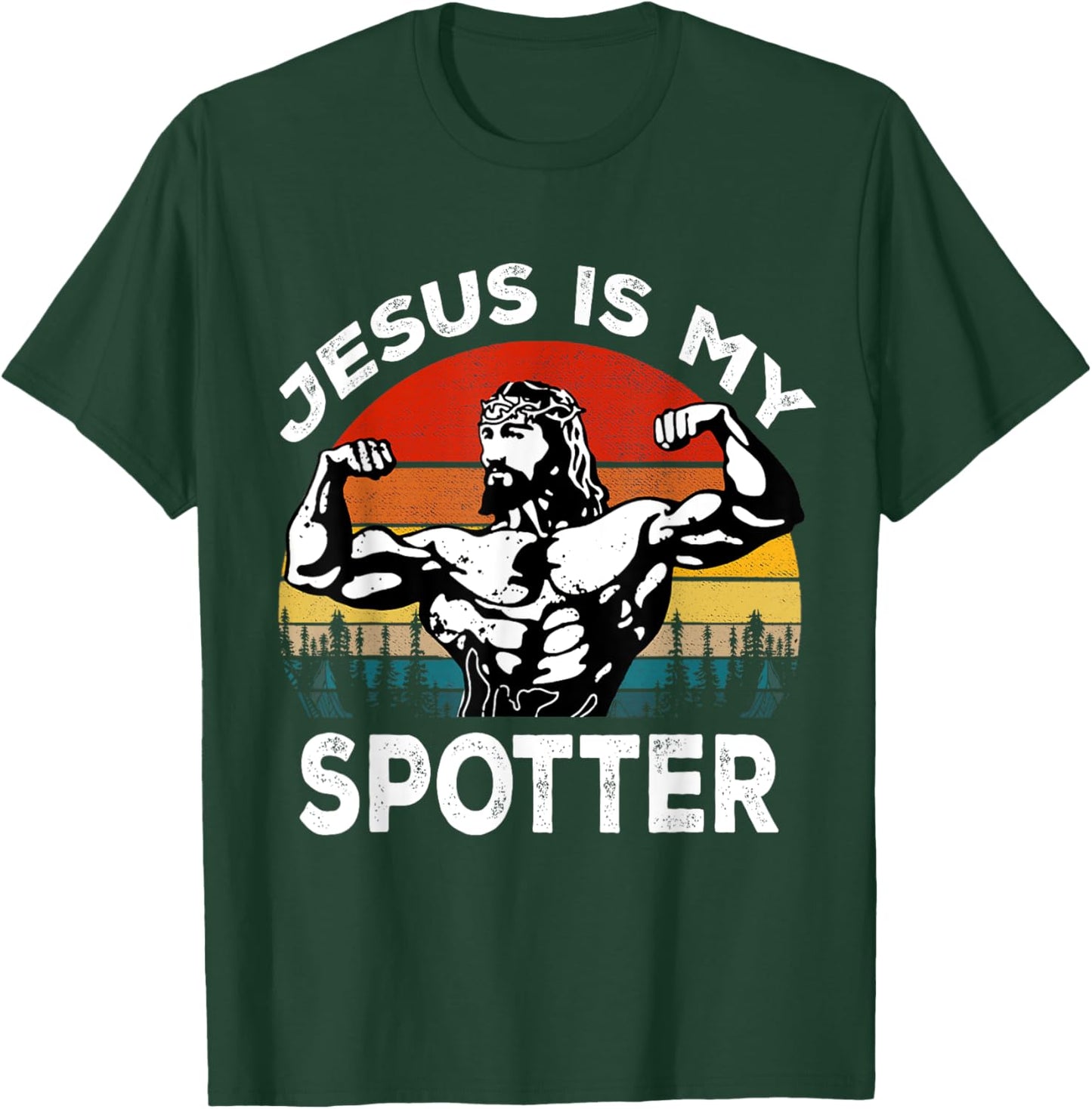 Jesus Is My Spotter Funny Workout Religious Christian Gym T-Shirt - T-Shirt | Forest