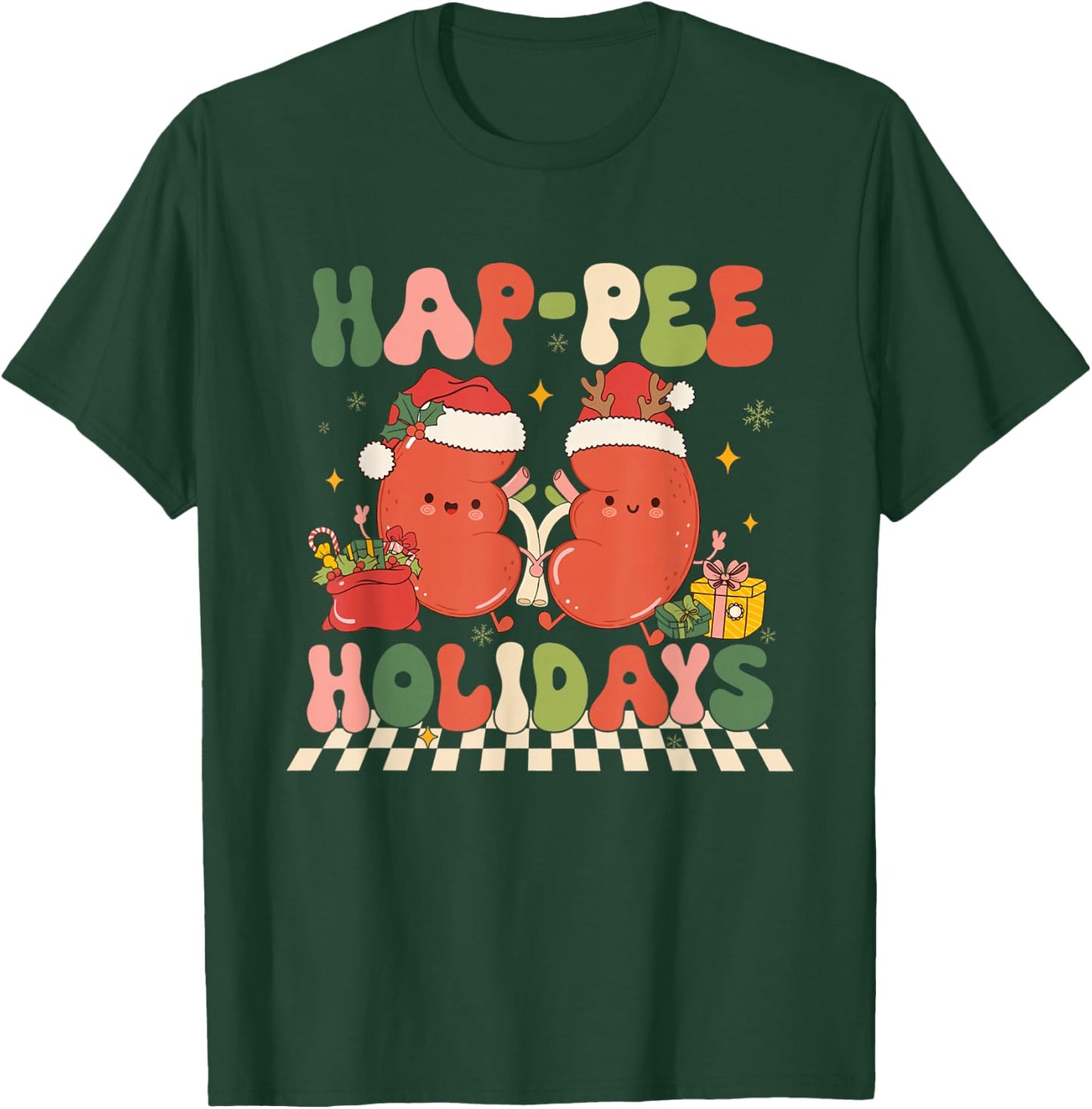 Retro Hap Pee Holidays Christmas Dialysis Nurse Kidney Nurse T-Shirt - T-Shirt | Forest