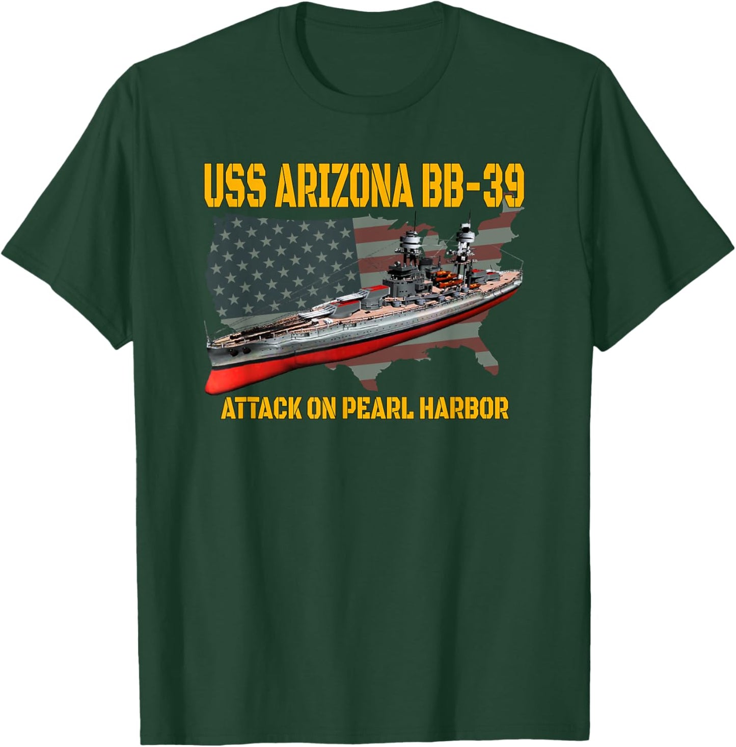 WW2 Warship Pearl Harbor Memory USS Arizona BB-39 Battleship T-Shirt - T-Shirt | Forest