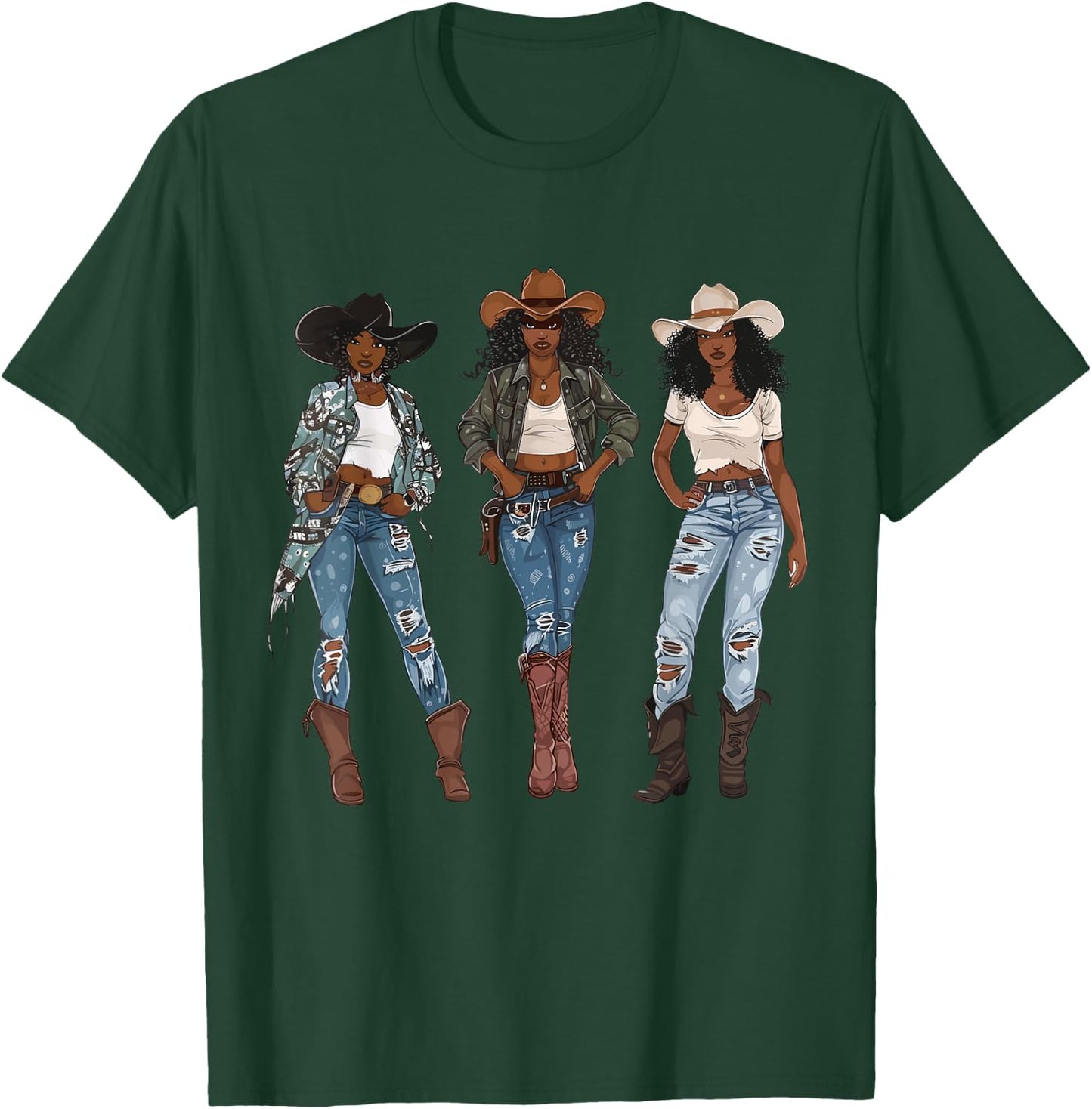 Black African American Cowgirl Western Country Texas Rodeo T-Shirt - T-Shirt | Forest