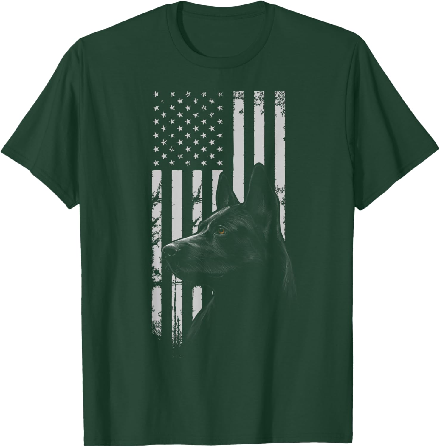 Black German Shepherd American Flag USA Flag T-Shirt - T-Shirt | Forest