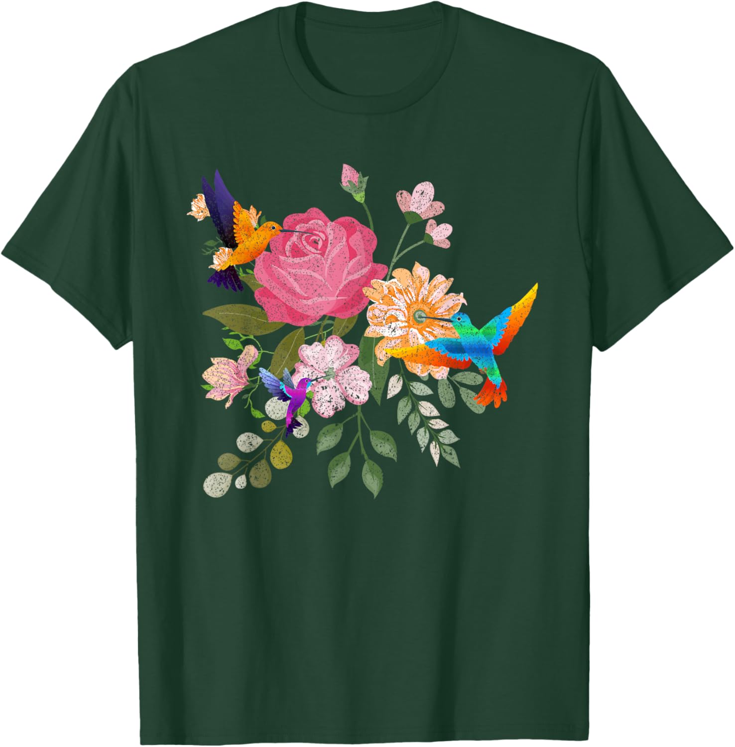 Vintage Bird Animal Lover Nature Roses Flowers Hummingbird T-Shirt - T-Shirt | Forest