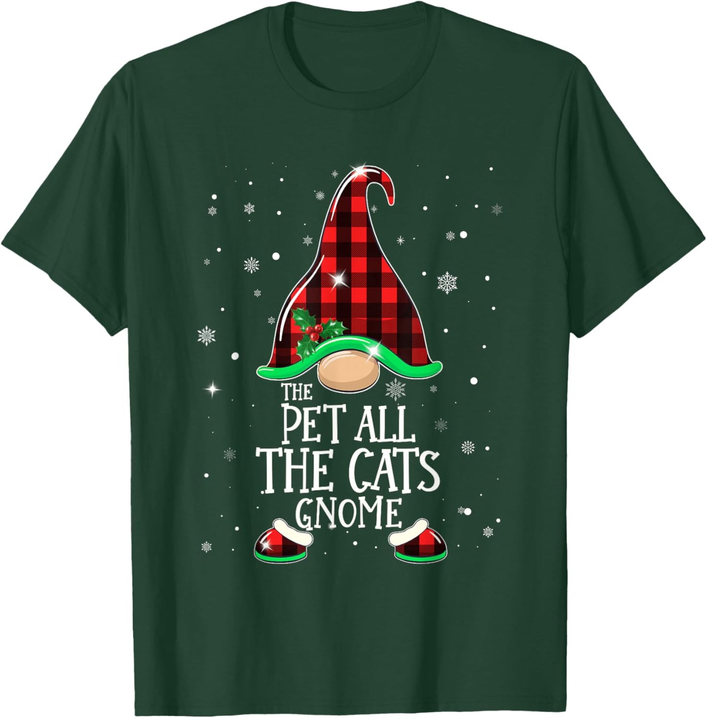 Funny Pet All The Cats Gnome Buffalo Matching Christmas T-Shirt - T-Shirt | Forest