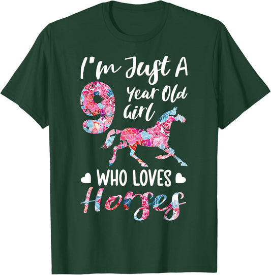 9th birthday for horse lover, Just A 9 years old girl T-Shirt - T-Shirt | Forest