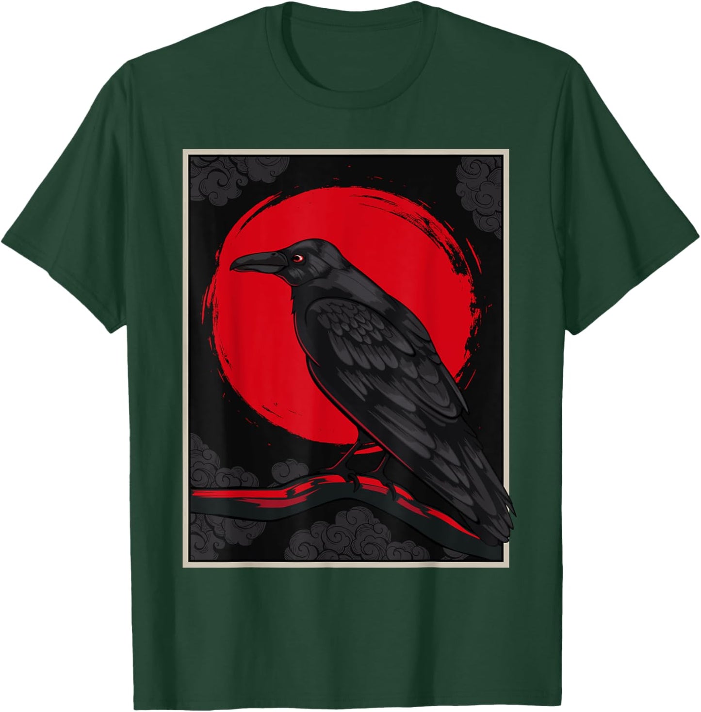 Black Raven Moon Nordic Red Crow Lover Design Japanese T-Shirt - T-Shirt | Forest