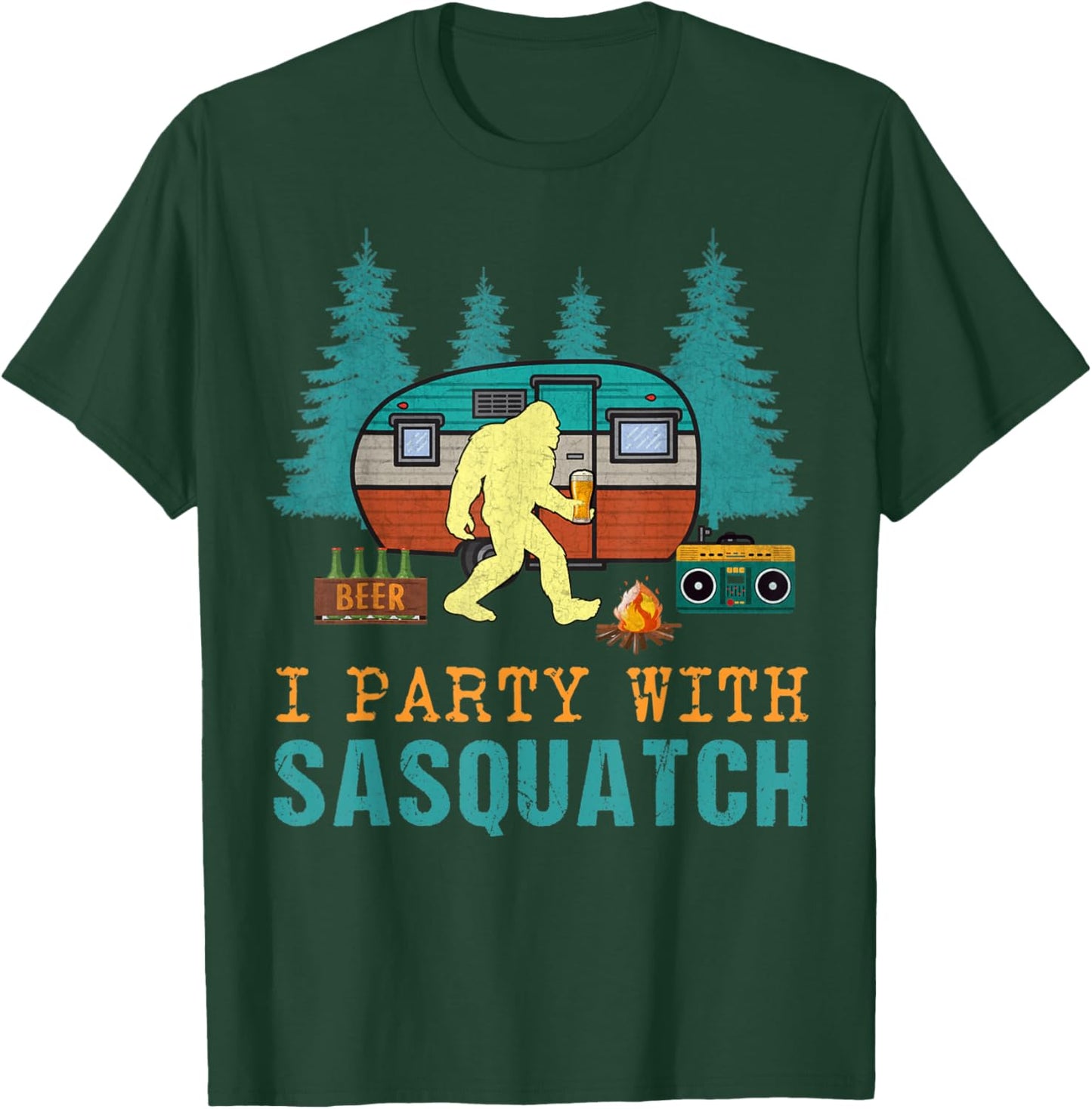 I Party With Sasquatch Bigfoot Camping Funny Gift T-Shirt - T-Shirt | Forest