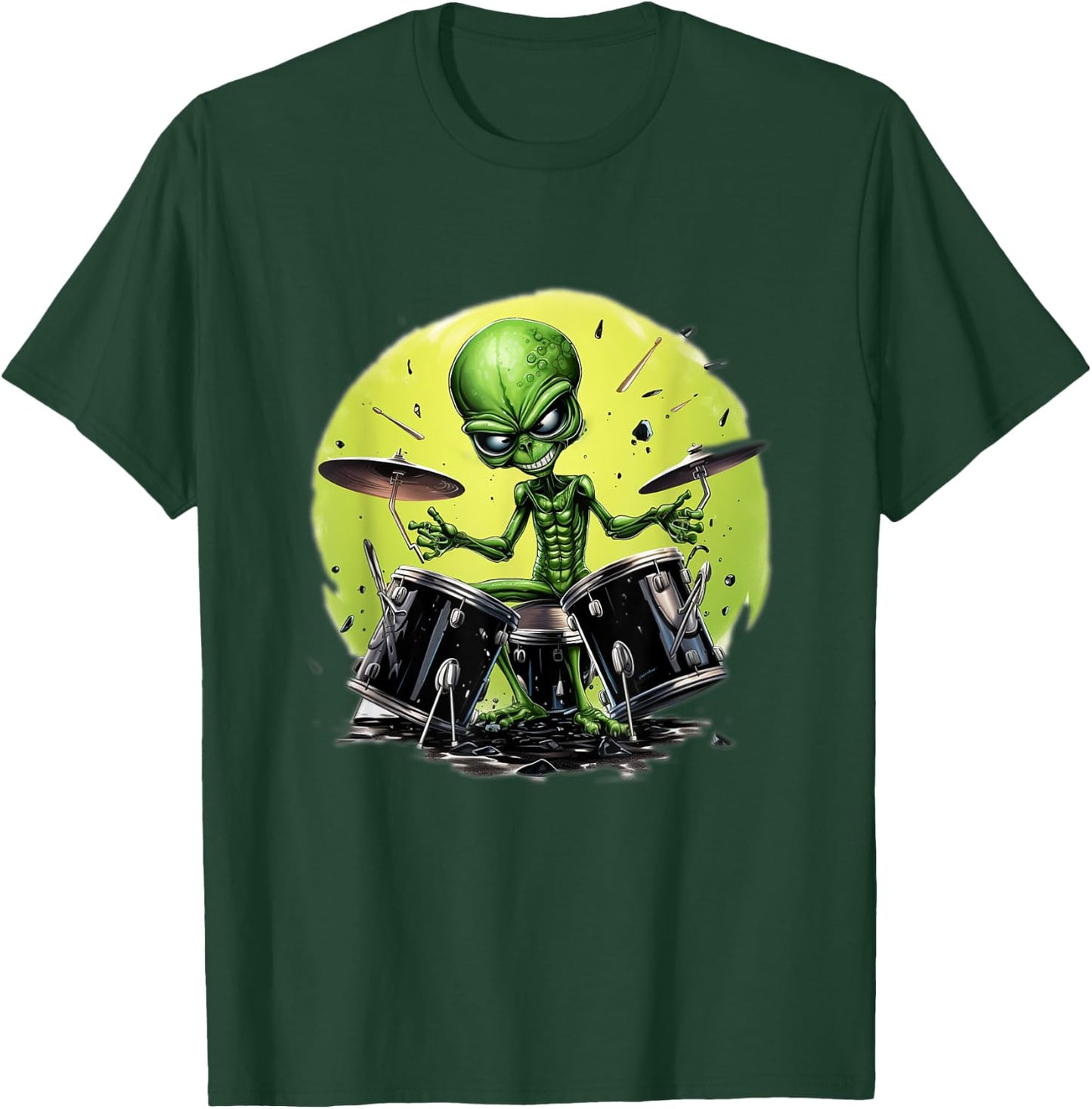 Alien Playing Drums Gifts For Drummers T-Shirt - T-Shirt | Forest