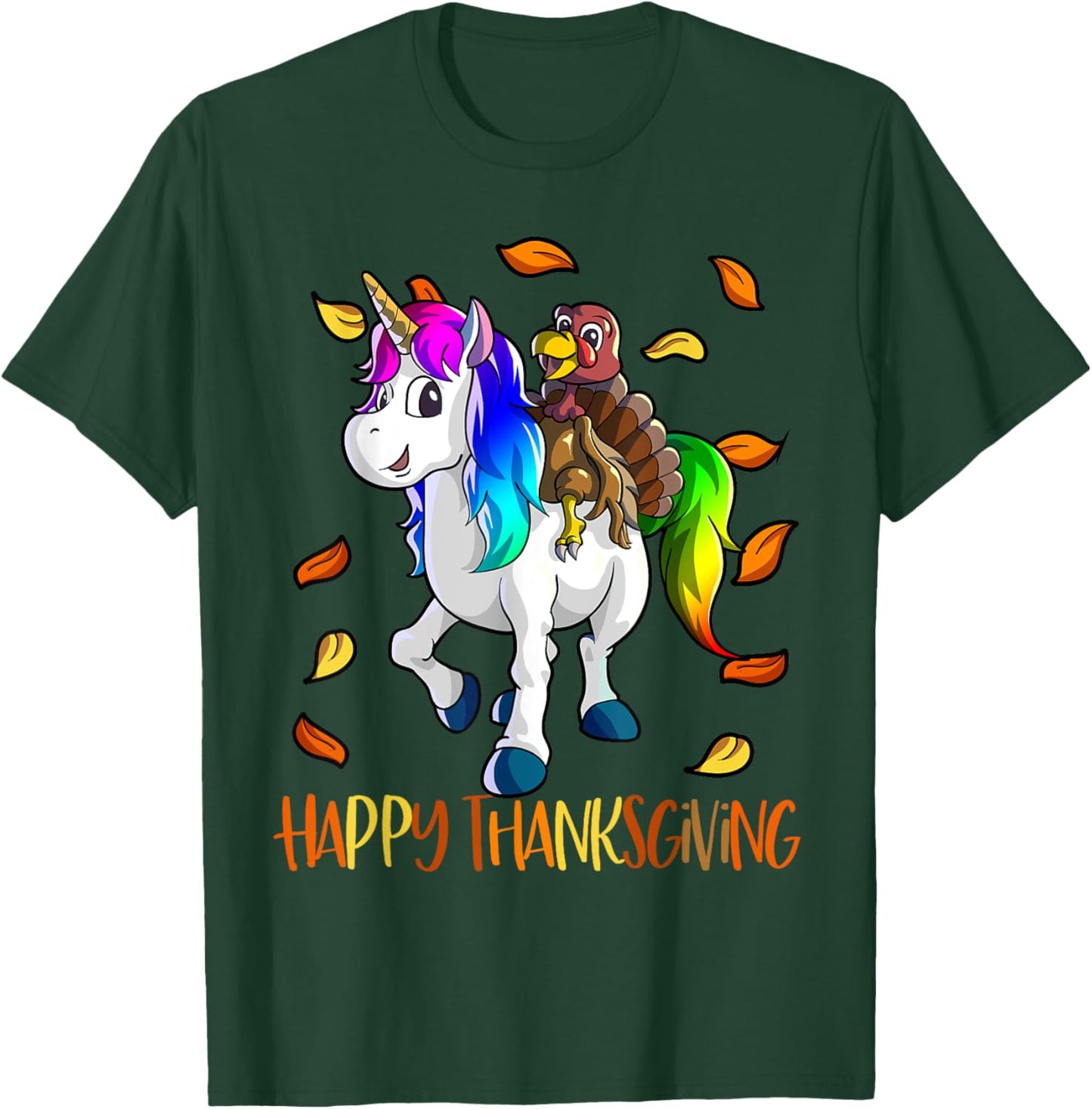 Unicorn Thanksgiving Shirt Girls Kids Unicorn Turkey T-Shirt - T-Shirt | Forest