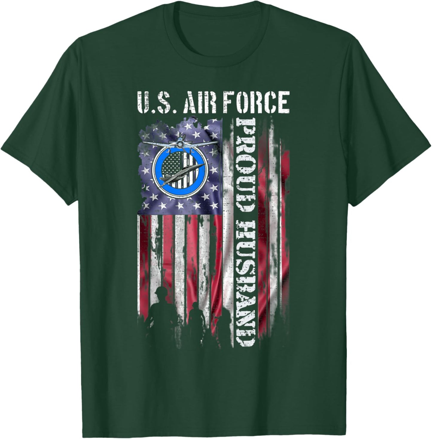 Vintage USA American Flag US Air Force Proud Veteran Husband T-Shirt - T-Shirt | Forest
