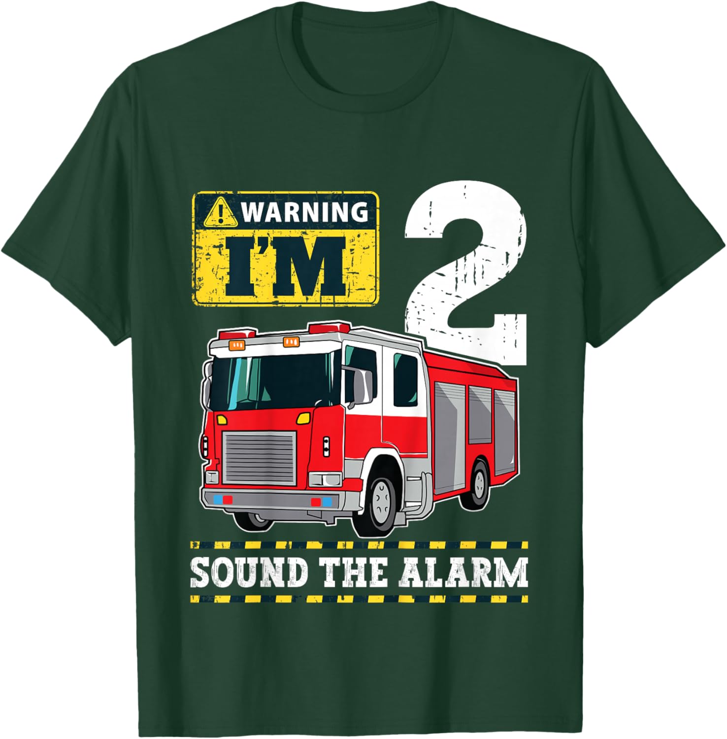 Kids Fire Truck 2 Year Old Firefighter 2nd Birthday Boy Toddler T-Shirt - T-Shirt | Forest
