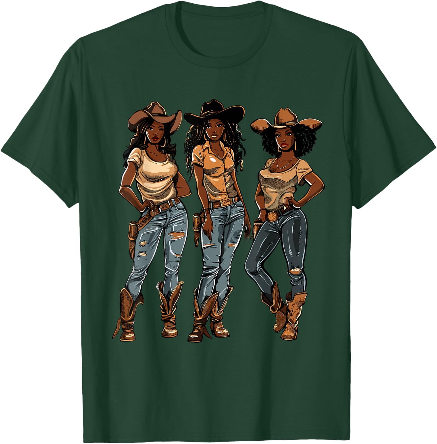 Black African American Cowgirl Western Country Texas Rodeo T-Shirt - T-Shirt | Forest
