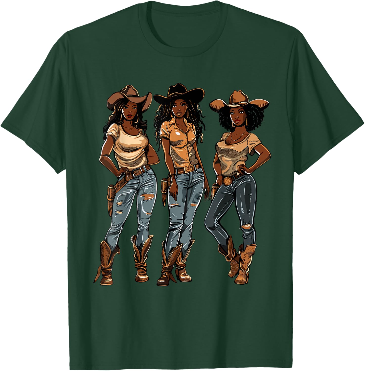 Black African American Cowgirl Western Country Texas Rodeo T-Shirt - T-Shirt | Forest