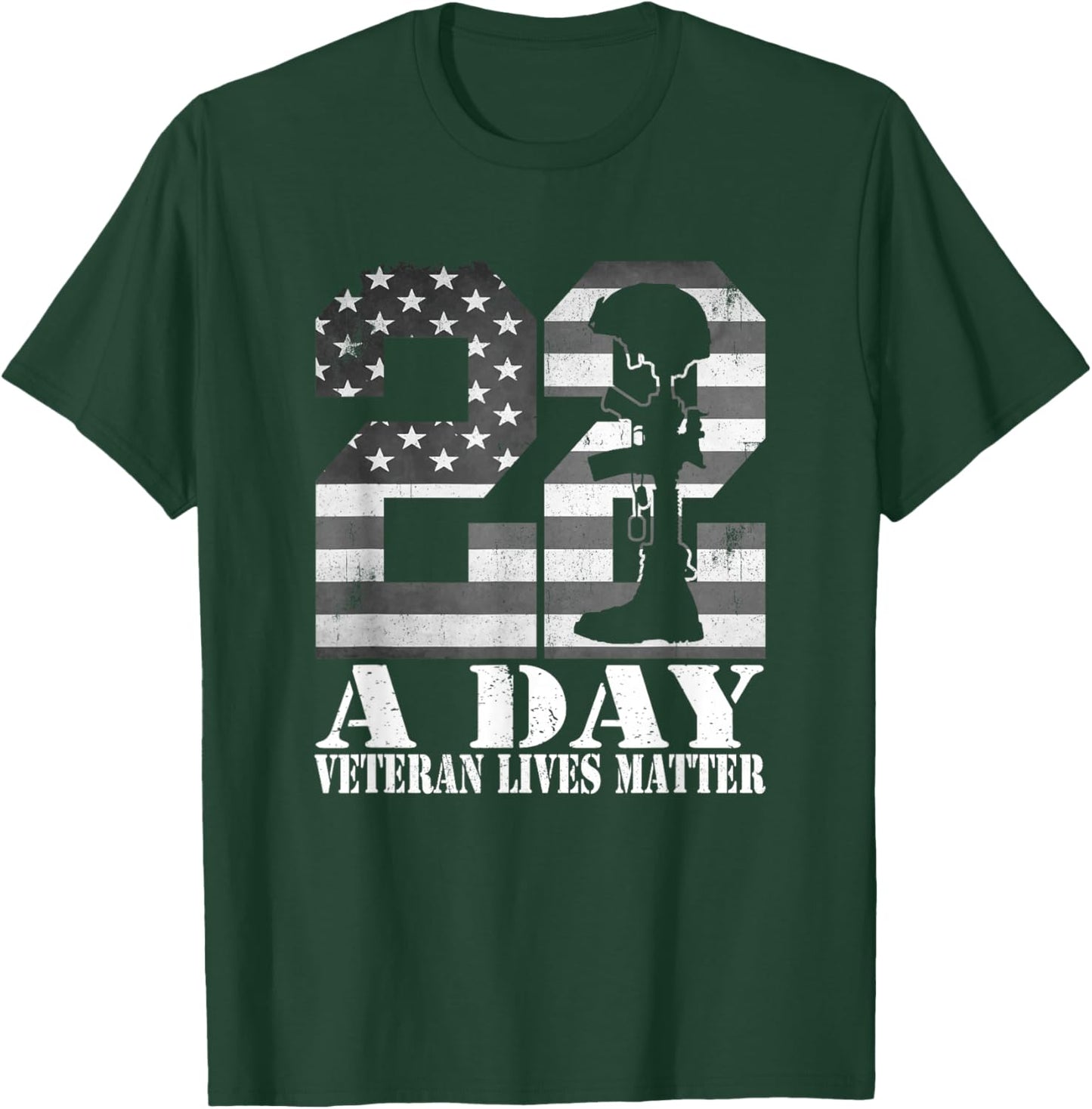 22 A Day Veteran Lives Matter American Flag Military Veteran T-Shirt - T-Shirt | Forest