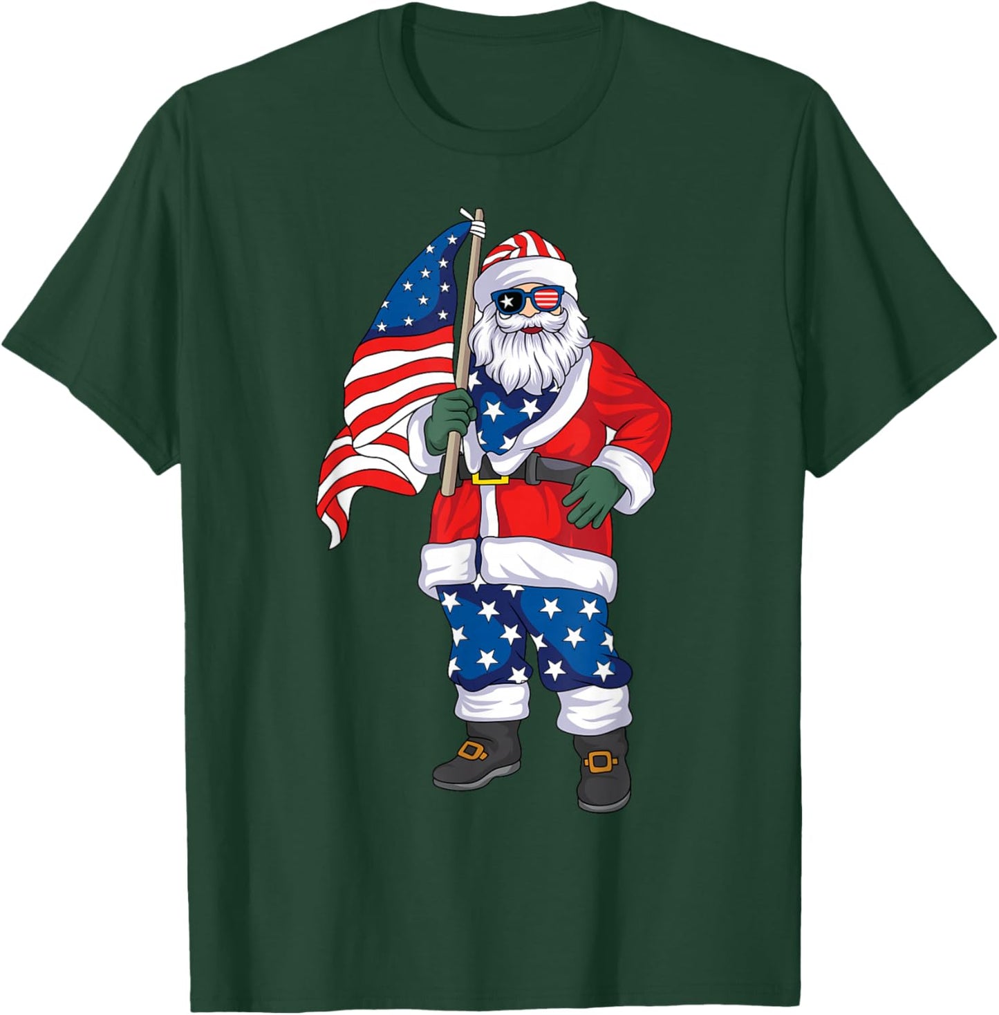 Patriotic Santa American Christmas 4th of July Santa T-Shirt - T-Shirt | Forest