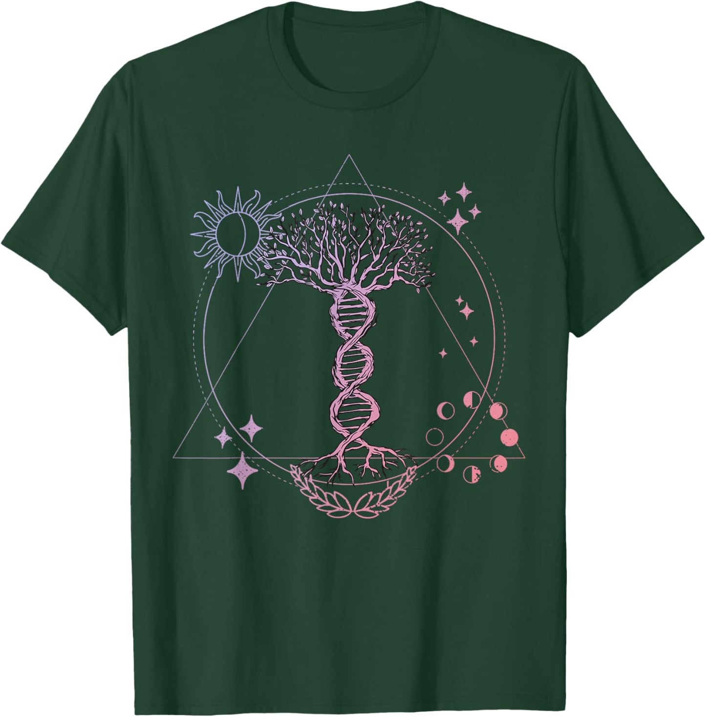 Triangle Phases Moon and Tree Life DNA - Esoteric Geometry T-Shirt - T-Shirt | Forest