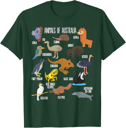 Animals of Australia Education Australian Animals Zoology T-Shirt - T-Shirt | Forest