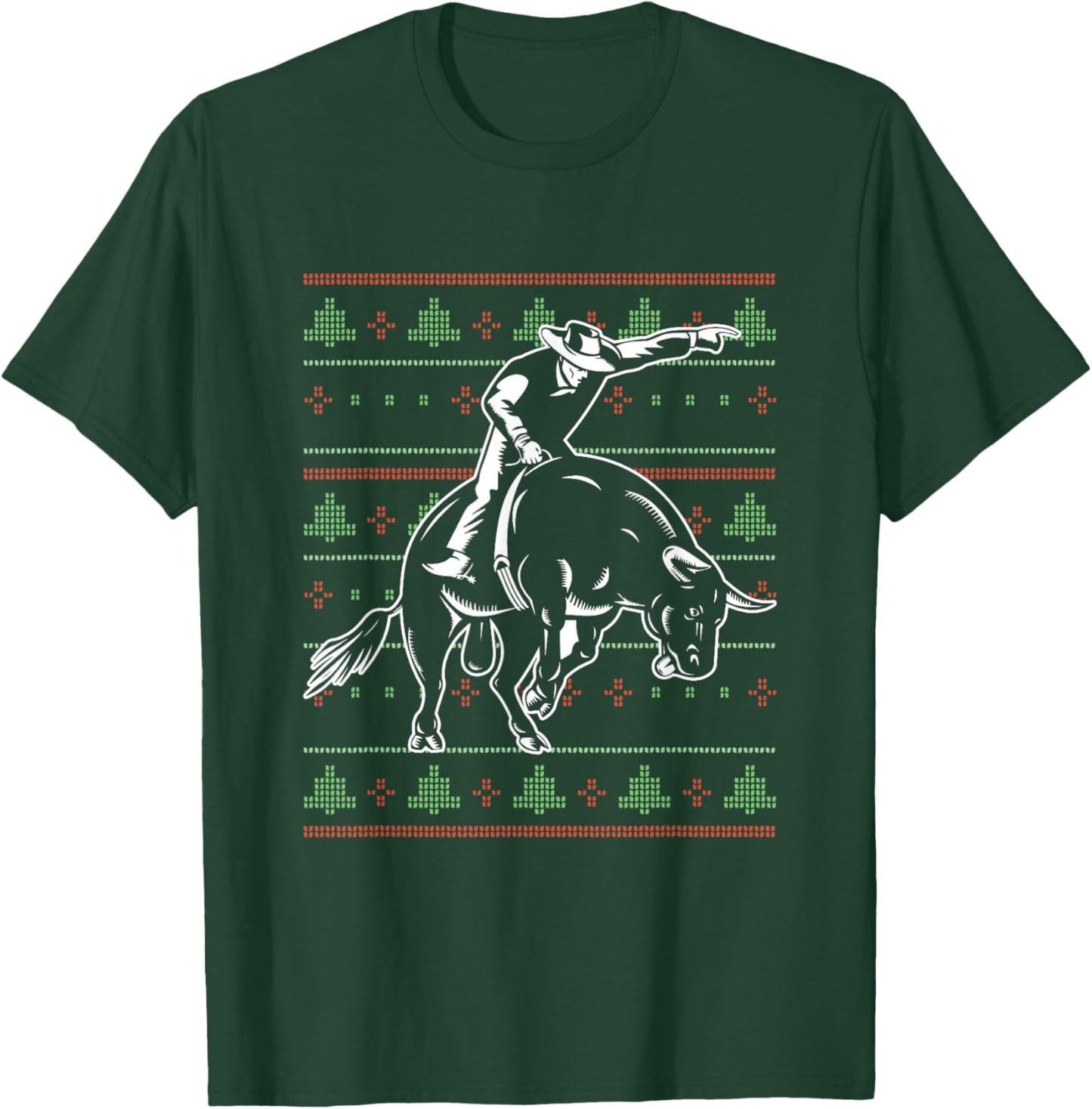 Ugly Christmas X-Mas Rodeo Santa Claus New Year Bull Riding T-Shirt - T-Shirt | Forest