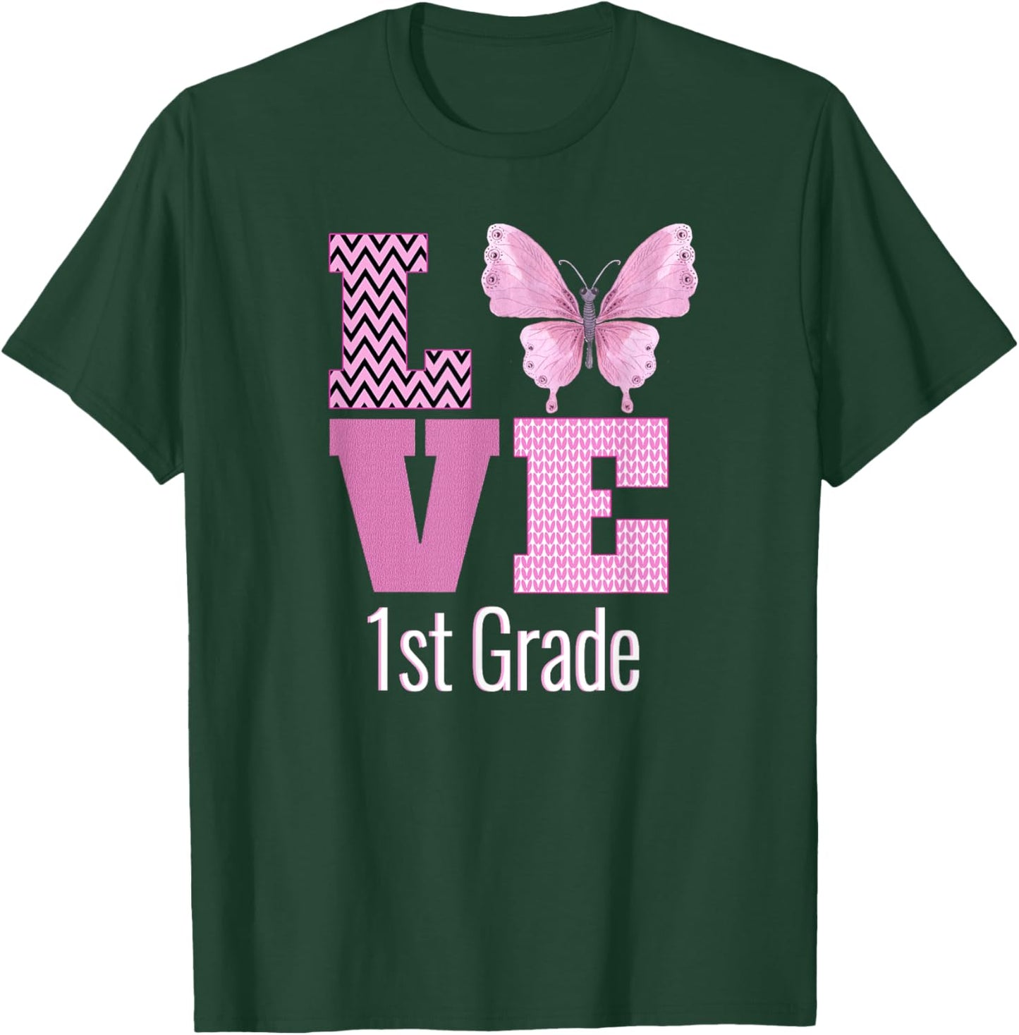 Love 1st Grade Purple Butterfly First Grade Teacher T-Shirt - T-Shirt | Forest