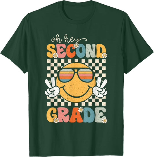 Second Grade Oh Hey Smile Retro Back to School 2nd Grade T-Shirt - T-Shirt | Forest