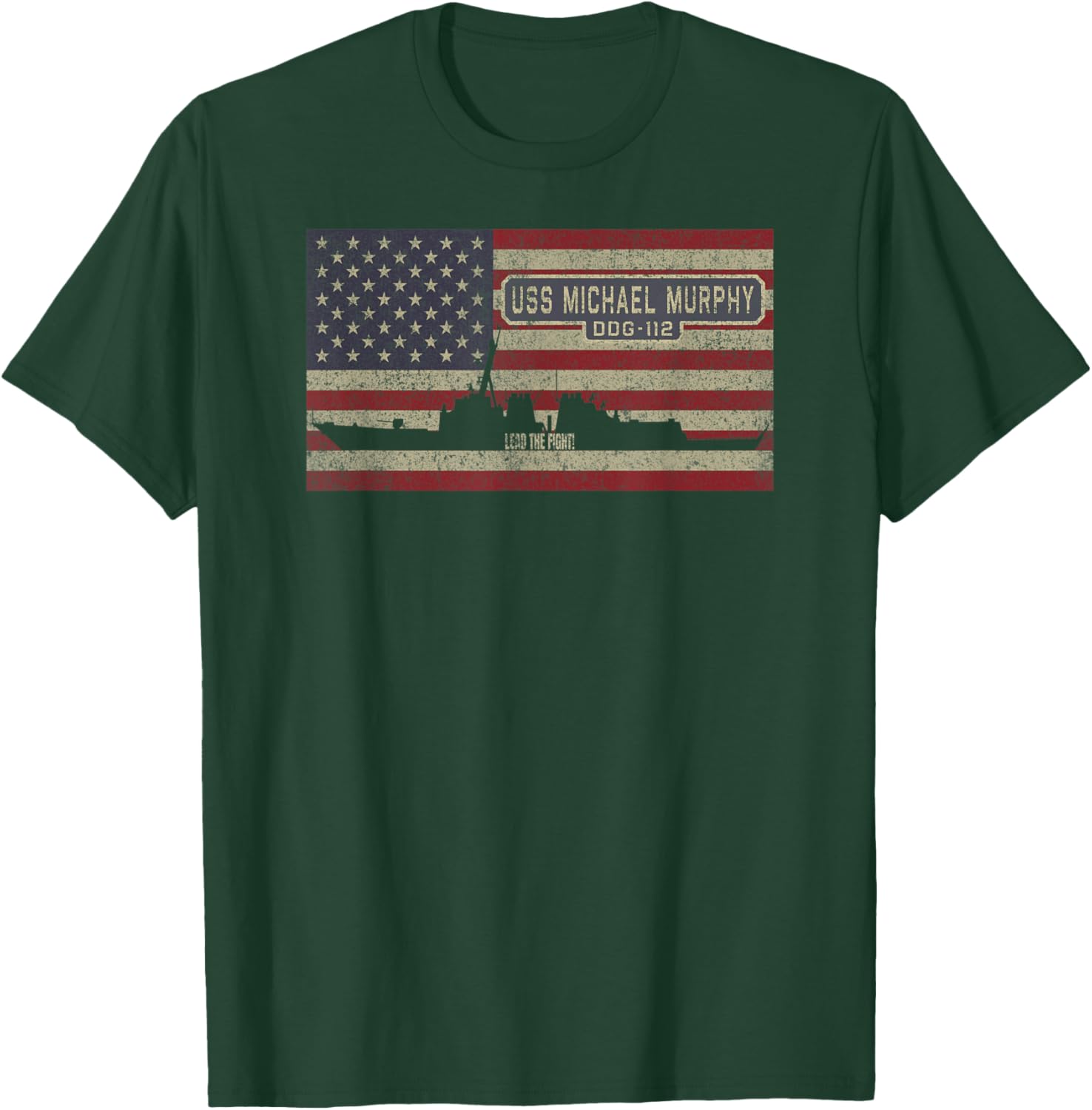 USS Michael Murphy DDG-112 Destroyer Ship USA Flag T-Shirt - T-Shirt | Forest