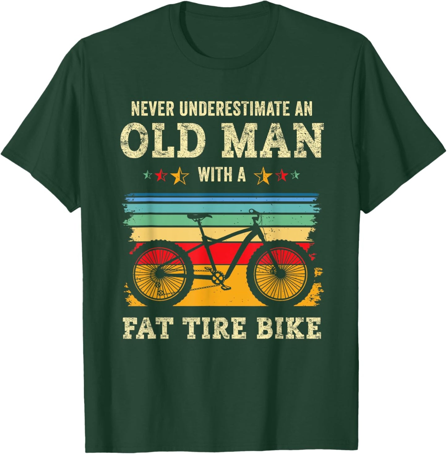 Funny Old Man Fat Bike Tire Fatbike Dad Grandpa Snow Biking T-Shirt - T-Shirt | Forest