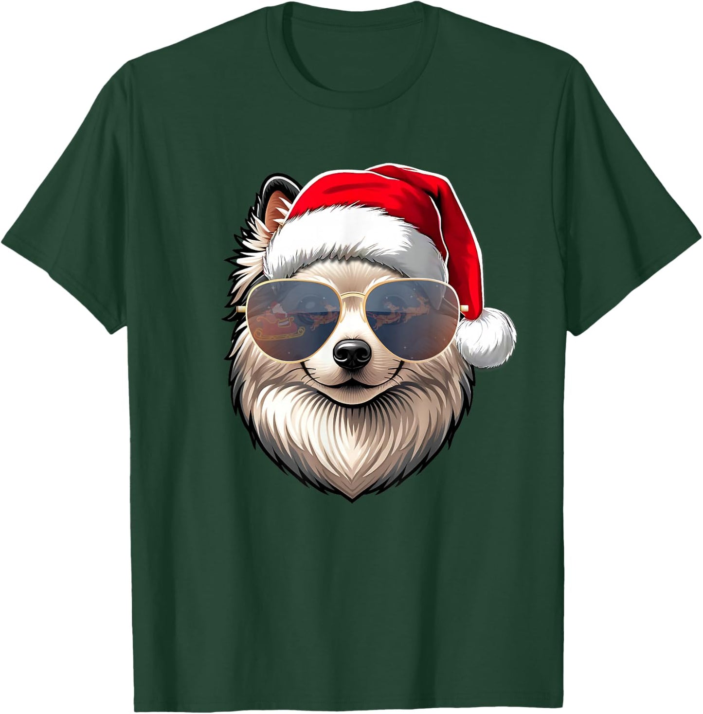 Ugly Sweater X-mas Santa American Eskimo Dog Christmas T-Shirt - T-Shirt | Forest
